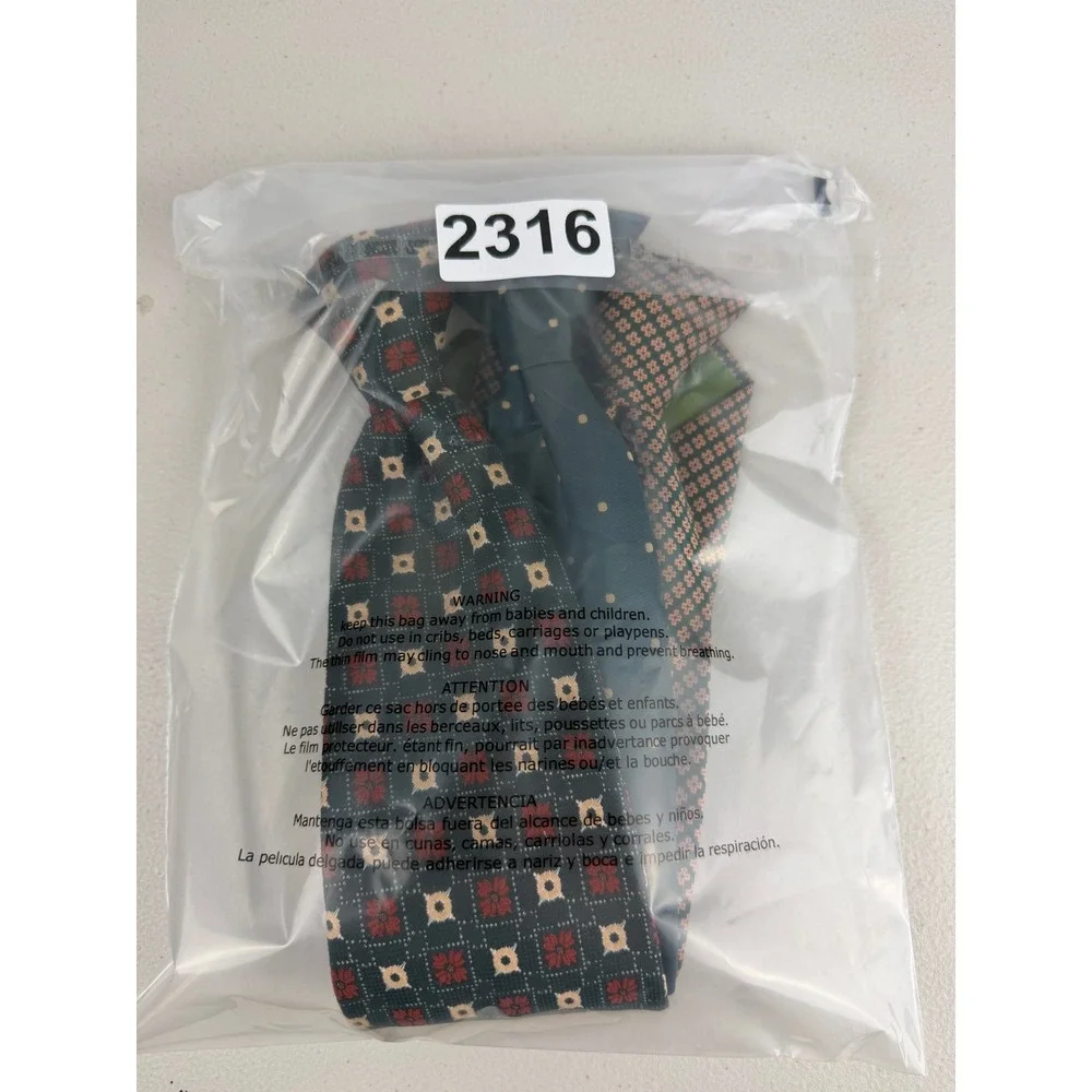 3pc Wembley Vintage Clip On Ties Mens Green Geometric Polka Dot Floral Wemlon